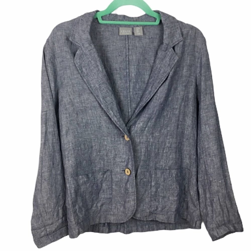 Kenar Linen Blue Chambray Two button Blazer size Medium